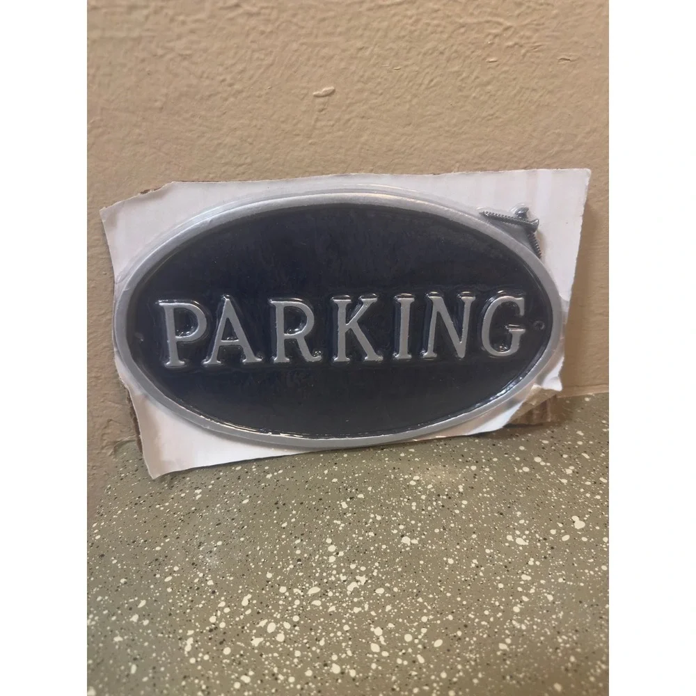 Oval Black Parking Sign Metal Address Plaque Home Decor Rustic Driveway